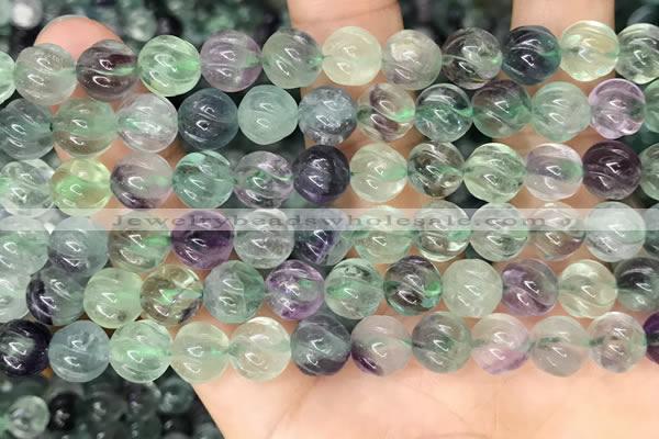 CLF1167 15.5 inches 8mm carved round fluorite gemstone beads