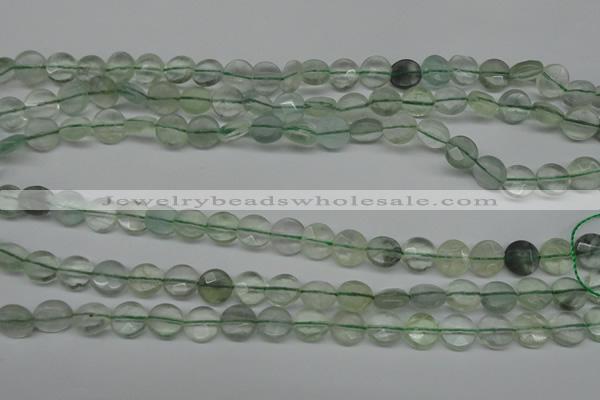 CFL131 15.5 inches 8mm faceted coin green fluorite beads