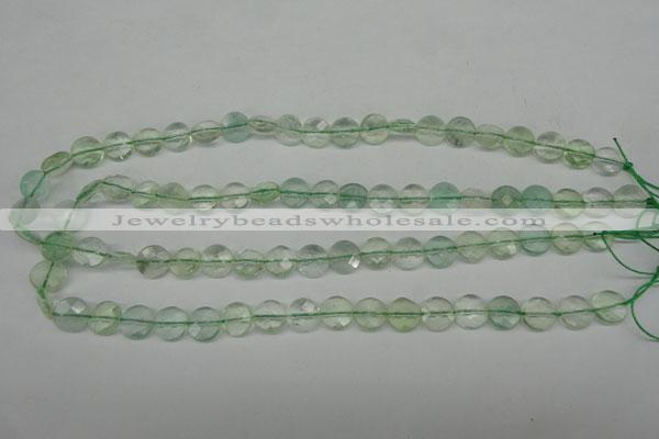 CFL132 15.5 inches 10mm faceted coin green fluorite beads