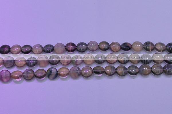 CFL1331 15.5 inches 10mm flat round purple fluorite gemstone beads