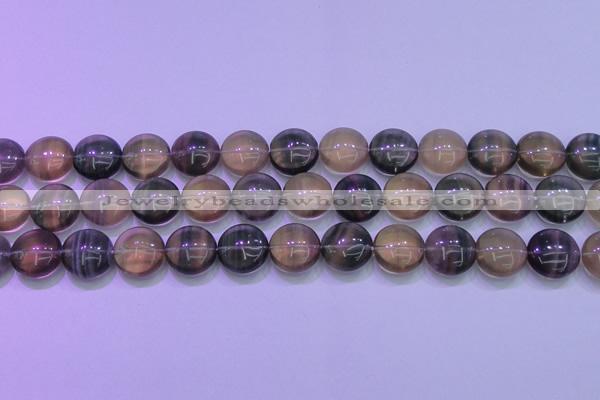 CFL1334 15.5 inches 15mm flat round purple fluorite gemstone beads