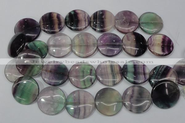 CFL169 15.5 inches 30mm flat round natural fluorite beads wholesale