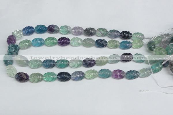 CFL306 15.5 inches 12*16mm carved rice natural fluorite beads