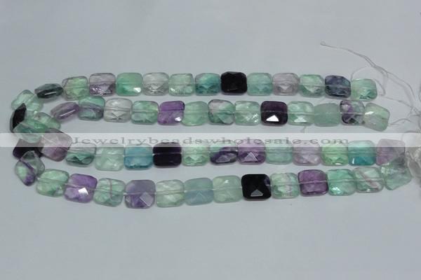 CFL319 15.5 inches 14*14mm faceted square natural fluorite beads