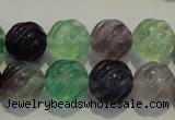 CFL458 15.5 inches 14mm carved round natural fluorite beads