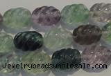 CFL475 15.5 inches 10*14mm carved rice natural fluorite beads