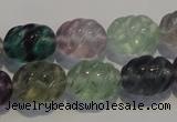 CFL476 15.5 inches 12*16mm carved rice natural fluorite beads