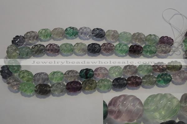 CFL476 15.5 inches 12*16mm carved rice natural fluorite beads