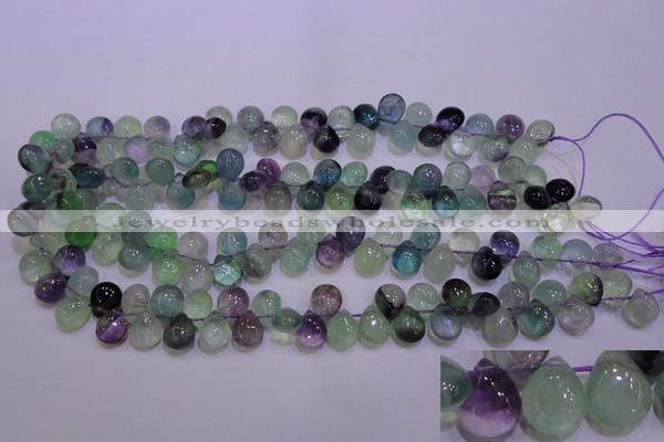 CFL703 Top-drilled 9*11mm teardrop natural fluorite beads wholesale