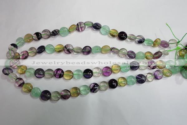 CFL783 15.5 inches 10mm flat round rainbow fluorite gemstone beads