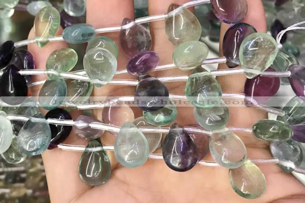 CFL960 Top drilled 10*14mm flat teardrop natural fluorite beads