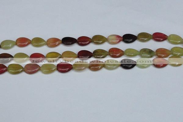 CFW122 15.5 inches 12*16mm flat teardrop flower jade gemstone beads