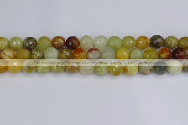 CFW214 15.5 inches 12mm faceted round flower jade beads