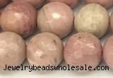 CFW61 15 inches 8mm faceted round pink wooden jasper beads