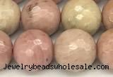 CFW62 15 inches 10mm faceted round pink wooden jasper beads