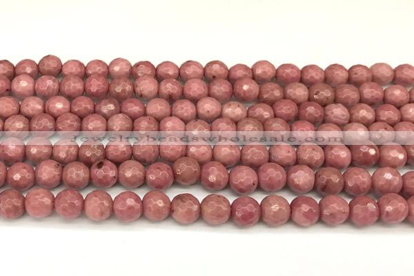 CFW65 15 inches 6mm faceted round pink wooden jasper beads