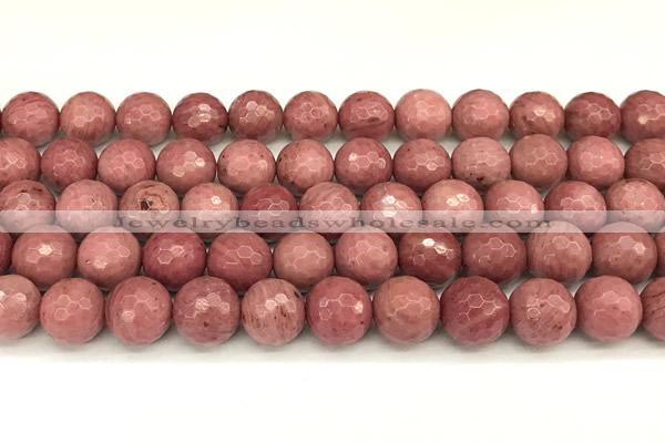 CFW68 15 inches 12mm faceted round pink wooden jasper beads