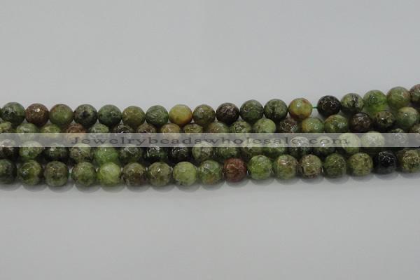 CGA148 15.5 inches 8mm faceted round natural green garnet beads