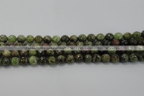 CGA149 15.5 inches 10mm faceted round natural green garnet beads