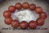 CGB3001 7.5 inches 19mm - 20mm carved round red agate bracelet