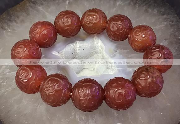 CGB3001 7.5 inches 19mm - 20mm carved round red agate bracelet