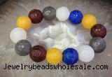 CGB3003 7.5 inches 16mm carved round mixed agate bracelet wholesale