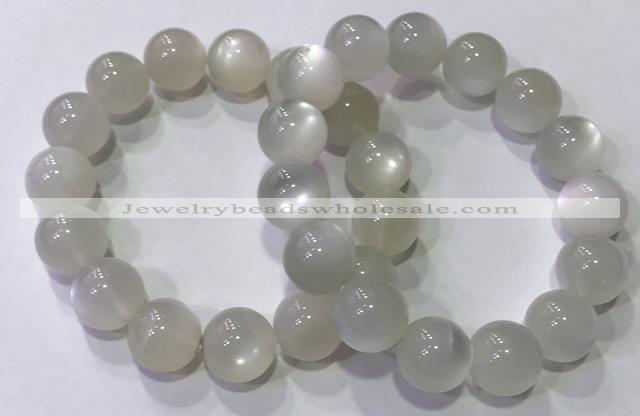 CGB4519 7.5 inches 14mm round white moonstone beaded bracelets