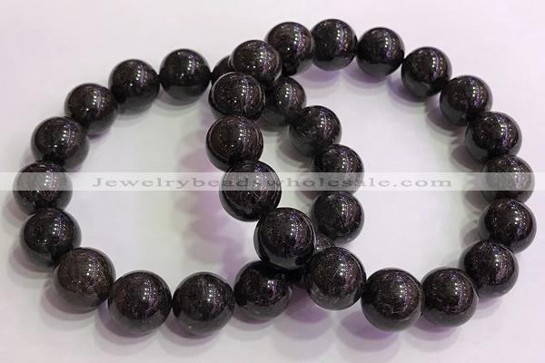 CGB4579 7.5 inches 14mm round black sunstone beaded bracelets