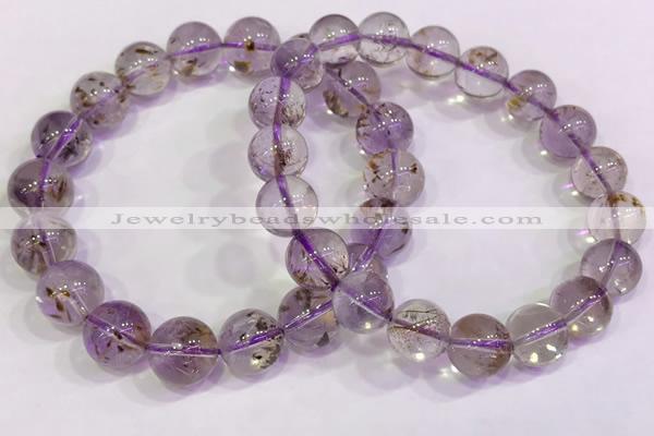 CGB4662 10mm - 11mm round purple phantom quartz beaded bracelets