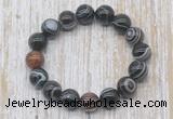 CGB5339 10mm, 12mm round black banded agate beads stretchy bracelets