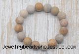 CGB5505 10mm, 12mm round matte fossil coral beads stretchy bracelets