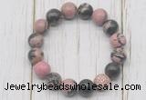 CGB5694 10mm, 12mm rhodonite beads with zircon ball charm bracelets