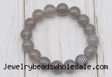 CGB5700 10mm, 12mm grey agate beads with zircon ball charm bracelets