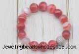 CGB5707 10mm, 12mm red banded agate beads with zircon ball charm bracelets