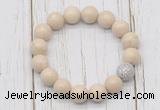 CGB5730 10mm, 12mm white fossil jasper beads with zircon ball charm bracelets