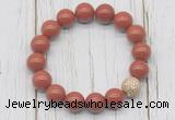 CGB5732 10mm, 12mm red jasper beads with zircon ball charm bracelets