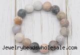 CGB5803 10mm, 12mm matte bamboo leaf agate beads with zircon ball charm bracelets