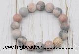 CGB5814 10mm, 12mm matte pink zebra jasper beads with zircon ball charm bracelets