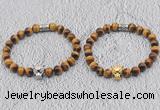 CGB6010 8mm round grade AA yellow tiger eye bracelet with leopard head for men