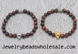 CGB6014 8mm round red tiger eye bracelet with leopard head for men