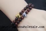 CGB6017 8mm round grade AA red tiger eye bracelet with leopard head for men