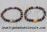 CGB6025 8mm round grade AA colorful tiger eye bracelet with lion head for men