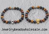 CGB6026 8mm round grade AA colorful tiger eye bracelet with leopard head for men