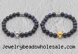 CGB6029 8mm round purple tiger eye bracelet with leopard head for men