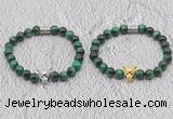 CGB6038 8mm round green tiger eye bracelet with leopard head for men