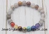 CGB6202 8mm bamboo leaf agate 7 chakra beaded mala stretchy bracelets