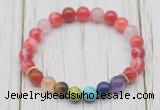 CGB6205 8mm red banded agate 7 chakra beaded mala stretchy bracelets