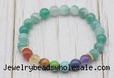 CGB6208 8mm green banded agate 7 chakra beaded mala stretchy bracelets