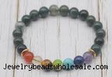 CGB6210 8mm moss agate 7 chakra beaded mala stretchy bracelets