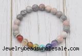 CGB6237 8mm pink zebra jasper 7 chakra beaded mala stretchy bracelets